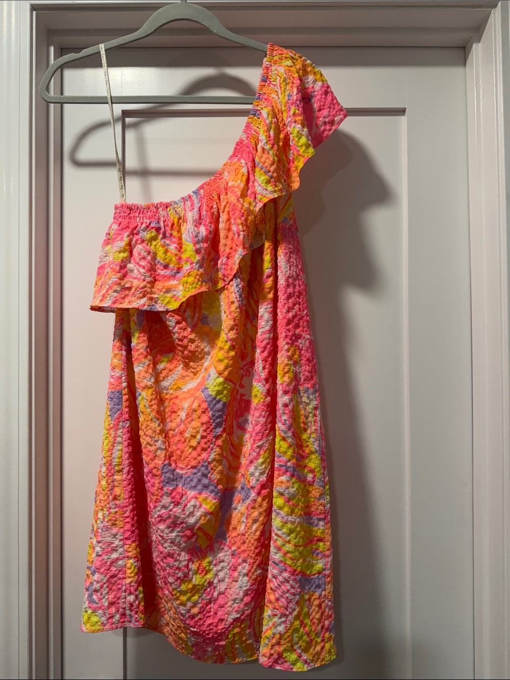 Lilly Pulitzer One-Shoulder Ruffle Dress in Pink, Yellow & Purple